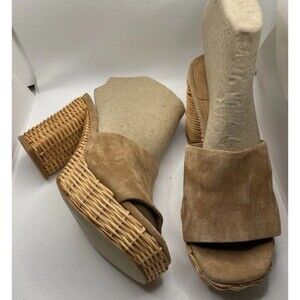 Women's Tan Platform Raffia Wedge Sandals Heels Jeffrey Campbell 6